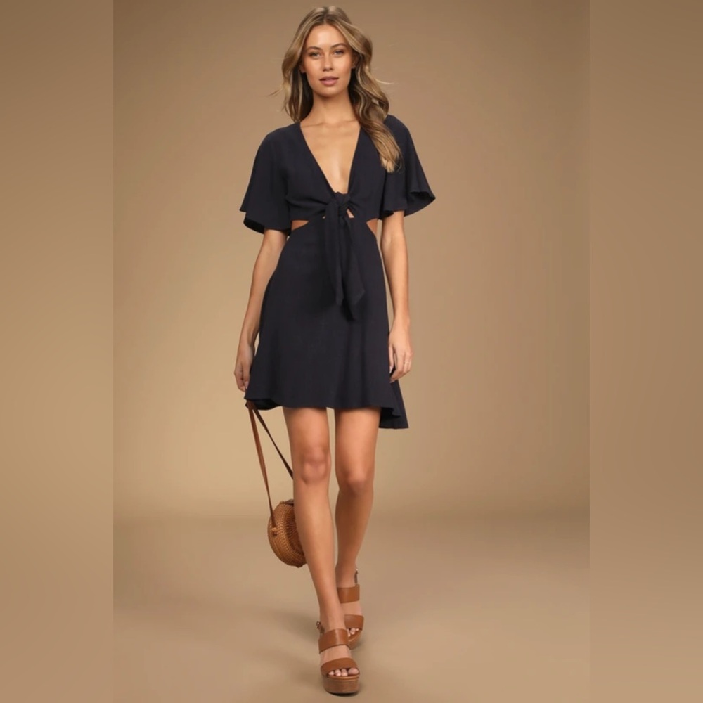 Lulus Navy Blue Cutout Tie-Front Mini Dress